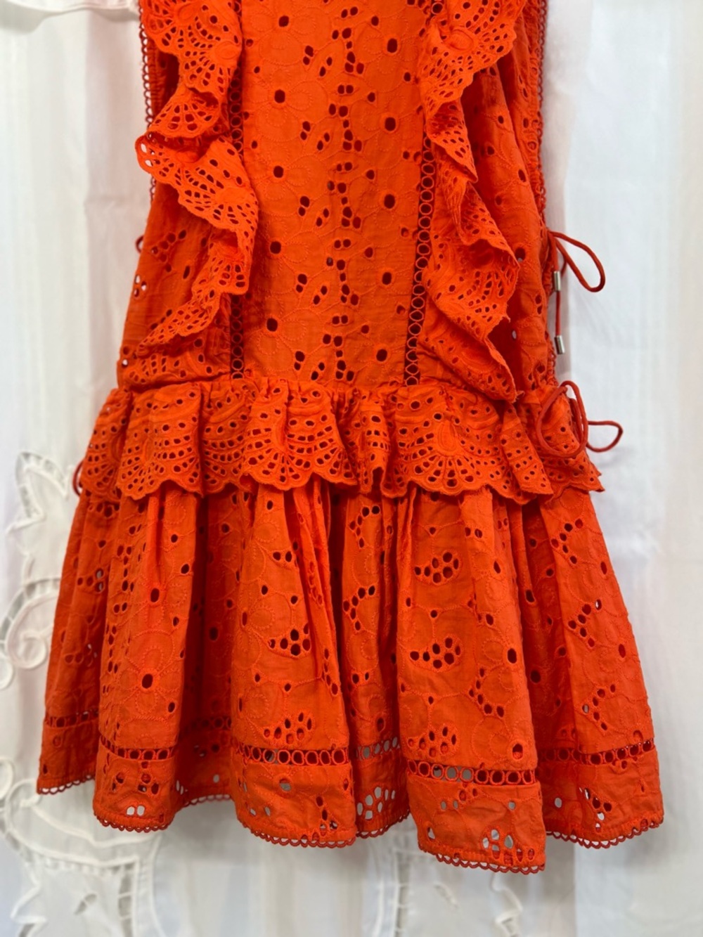 Zimmermann Marisol Eyelet Dress Tomato Orange Ruffle Lace Mini Dress Resort S - Picture 4 of 13